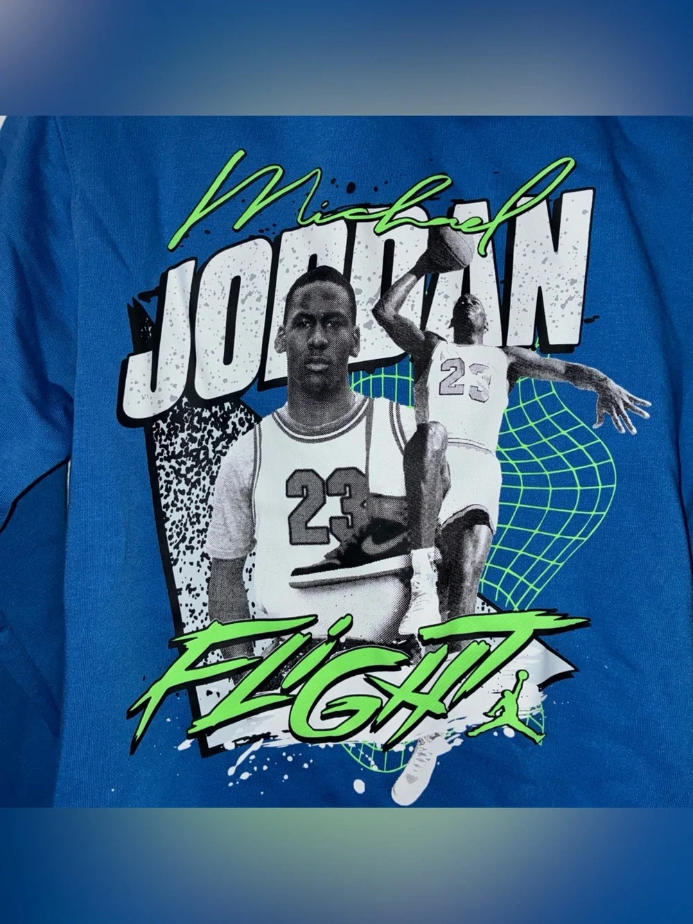 Jordan Boys Graphic Pullover Hoodie - Blue with Neon Green Accents